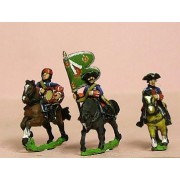 Seven Years War French: Command: Dragoon Officer, Standard Bearer & Drummer in Bonnet pas cher